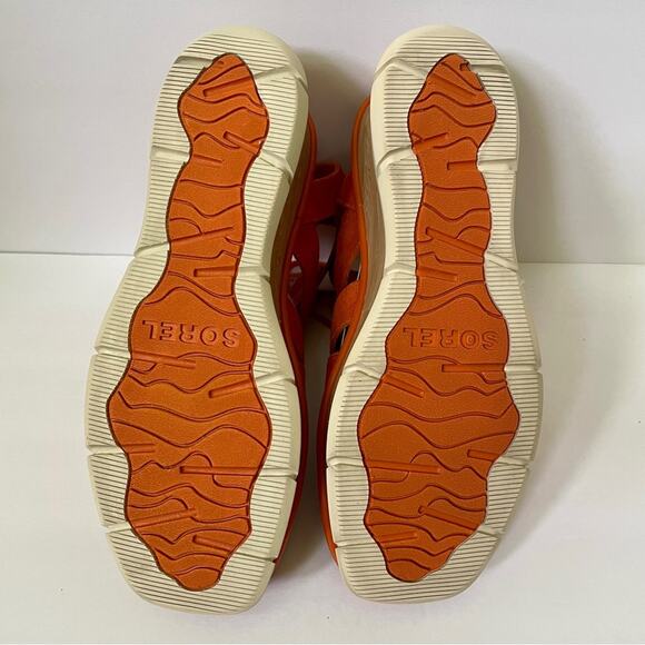 Sorel Joanie III Lace Up Wedge Sandals Orange Suede 70s Style Women’s 11 - Picture 13 of 16